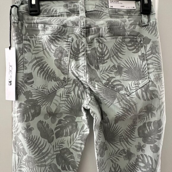 Joes The Icon Mid Rise Skinny Crop Jeans Size 26 Tropical Green Gray Leaf Print - Picture 9 of 14